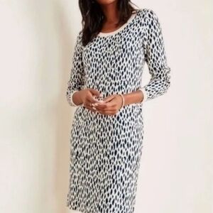 Ann Taylor Leopard Sweater Dress, Long-Sleeved Beige Black, Size Large